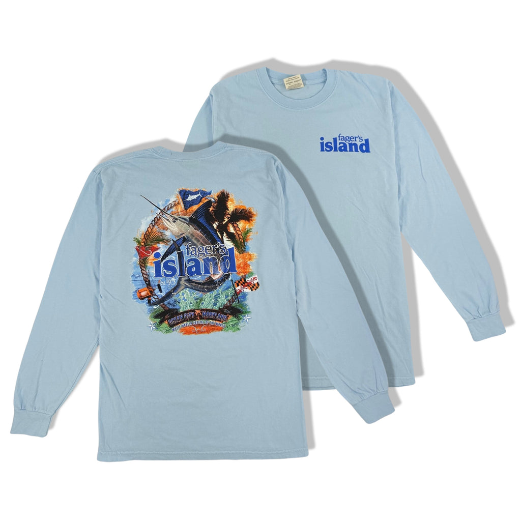 Sky Blue White Marlin Long Sleeve T-shirt